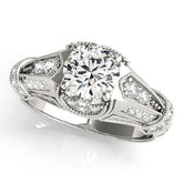 White gold Vintage Milgrain Round Diamond Split Shank Ring with Prong Setting