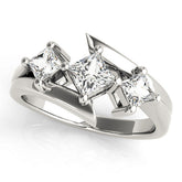 White gold Three-Stone Princess Cut Tension Band Ring with Four-Prong Setting