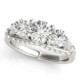 White gold Three-Stone Round Diamond Pave Band with Prong Setting