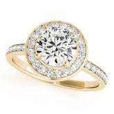 Yellow gold Round Halo Diamond Pave Band with Four-Prong Setting