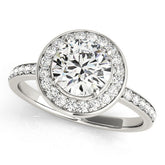 White gold Round Halo Diamond Pave Band with Four-Prong Setting