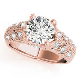 Rose gold Round Cut Milgrain Pave Diamond Engagement Ring with Four-Prong Setting