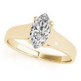 Yellow gold Marquise Solitaire Diamond Ring with Tapered Band and Four-Prong Setting