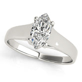 White gold Marquise Solitaire Diamond Ring with Tapered Band and Four-Prong Setting