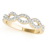 Yellow gold Infinity Diamond Pavé Round Stone Twist Band with Prong Setting