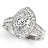 White gold Marquise Halo Diamond Split Shank Pave Ring
