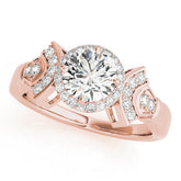 Rose gold Round Halo Diamond Split Shank Engagement Ring with Four-Prong Setting
