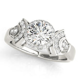 White gold Round Halo Diamond Split Shank Engagement Ring with Four-Prong Setting