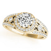 Yellow gold Round Halo Split Shank Diamond Ring with Four-Prong Setting