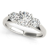 Platinum Three-Stone Round Diamond Engagement Ring with Pavé Band and Prong Setting