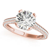 Rose gold Round Brilliant Split Shank Pave Solitaire Ring with Four-Prong Setting