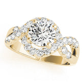 Yellow gold Round Cut Diamond Halo Twist Band with Four-Prong Setting