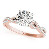 Rose gold Round Solitaire Twisted Pave Diamond Engagement Ring with Four-Prong Setting