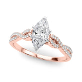 Rose gold Marquise Solitaire Twisted Pave Diamond Engagement Ring with Four-Prong Setting