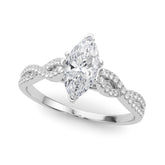 White gold Marquise Solitaire Twisted Pave Diamond Engagement Ring with Four-Prong Setting