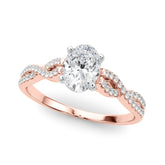 Rose gold Oval Solitaire Twisted Pave Diamond Engagement Ring with Four-Prong Setting