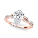 Rose gold Pear Solitaire Twisted Pave Diamond Engagement Ring with Four-Prong Setting