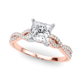 Rose gold Princess Solitaire Twisted Pave Diamond Engagement Ring with Four-Prong Setting