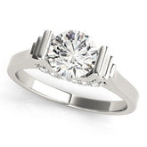 Platinum Round Brilliant Solitaire Diamond Ring with Channel Set Band and Bar Prong Setting