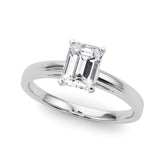 White gold Radiant Solitaire Diamond Ring with Four-Prong Setting and Classic Band