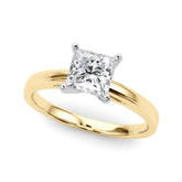 Yellow gold Princess Solitaire Diamond Ring with Four-Prong Setting and Classic Band