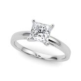 Platinum Princess Solitaire Diamond Ring with Four-Prong Setting and Classic Band