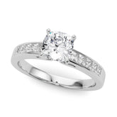 Platinum Cushion Solitaire Diamond Ring with Channel-Set Band and Four-Prong Setting