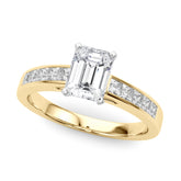 Yellow gold Radiant Solitaire Diamond Ring with Channel-Set Band and Four-Prong Setting