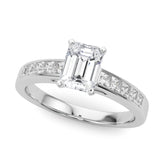 White gold Radiant Solitaire Diamond Ring with Channel-Set Band and Four-Prong Setting
