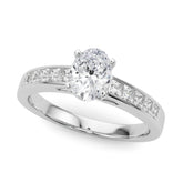 Platinum Oval Solitaire Diamond Ring with Channel-Set Band and Four-Prong Setting