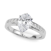 Platinum Pear Solitaire Diamond Ring with Channel-Set Band and Four-Prong Setting