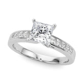 Platinum Princess Solitaire Diamond Ring with Channel-Set Band and Four-Prong Setting
