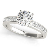 Platinum Round Solitaire Diamond Ring with Channel-Set Band and Four-Prong Setting