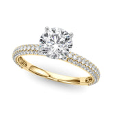Yellow gold Round Solitaire with Pave Band and Four-Prong Setting