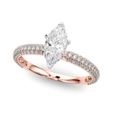 Rose gold Marquise Solitaire with Pave Band and Four-Prong Setting