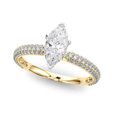 Yellow gold Marquise Solitaire with Pave Band and Four-Prong Setting
