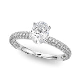 White gold Oval Solitaire with Pave Band and Four-Prong Setting