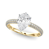 Yellow gold Pear Solitaire with Pave Band and Four-Prong Setting