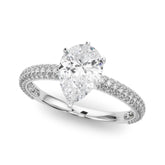Platinum Pear Solitaire with Pave Band and Four-Prong Setting