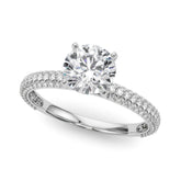 Platinum Round Solitaire with Pave Band and Four-Prong Setting