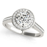 Platinum Round Halo Bezel Diamond Pave Band Ring