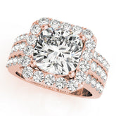 Rose gold Cushion-Cut Halo Diamond Ring with Split Shank and Four-Prong Setting