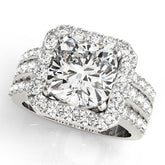 White gold Cushion-Cut Halo Diamond Ring with Split Shank and Four-Prong Setting
