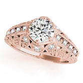 Rose gold Round Brilliant Milgrain Pave Split Shank Hexagon Prong Setting Ring