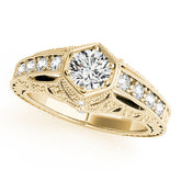 Yellow gold Hexagon Bezel Round Diamond Milgrain Split Shank Ring