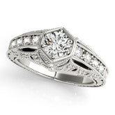 Platinum Hexagon Bezel Round Diamond Milgrain Split Shank Ring