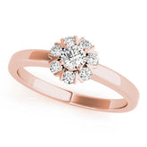 Rose gold Round Diamond Floral Halo Solitaire Ring with Channel-Set Band and Claw Prong Setting