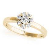 Yellow gold Round Diamond Floral Halo Solitaire Ring with Channel-Set Band and Claw Prong Setting