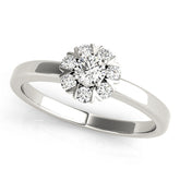 White gold Round Diamond Floral Halo Solitaire Ring with Channel-Set Band and Claw Prong Setting