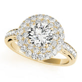 Yellow gold Double Halo Round Diamond Pave Band Prong Setting Ring